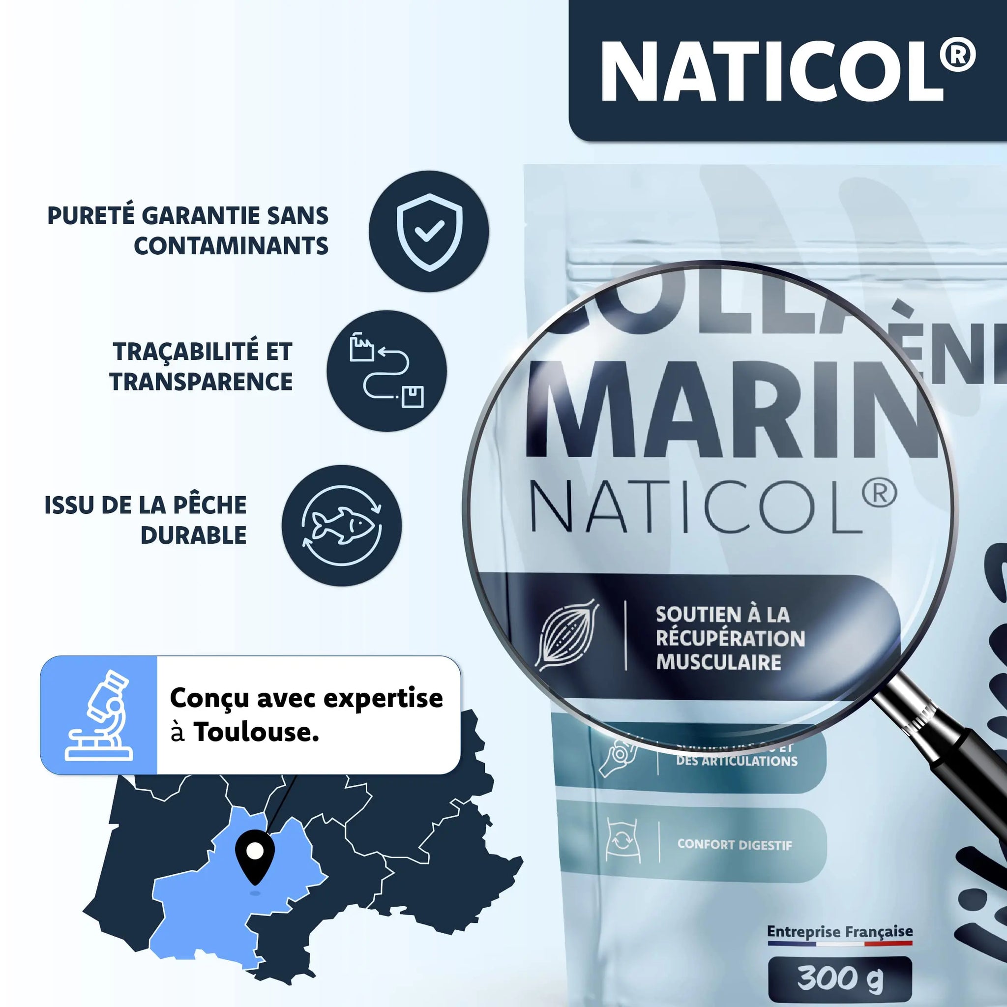 Zoom sur les engagements du collagene marin Naticol de Likama avec tracabilite purete et fabrication francaise a Toulouse