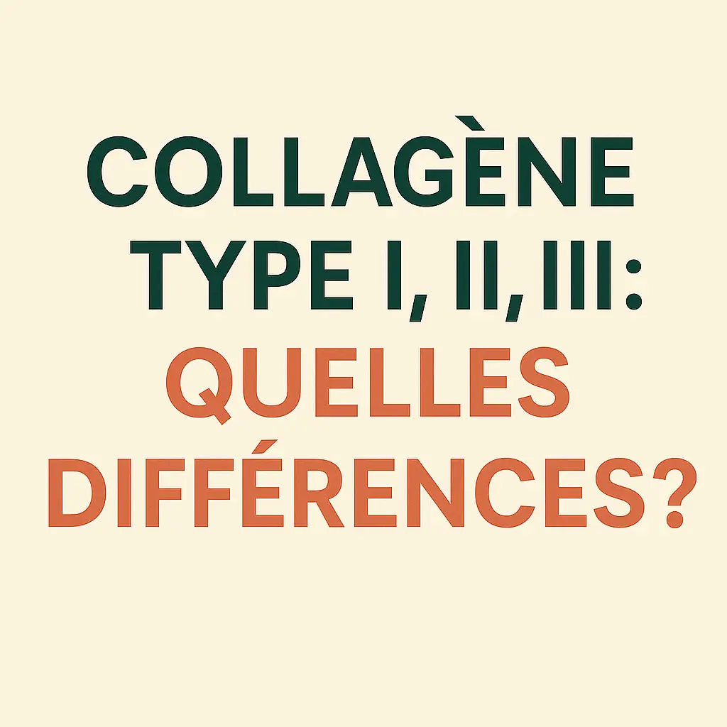 Infographie expliquant le type 1 type 2 et type 3 du collagène avec leurs bénéfices spécifiques santé
