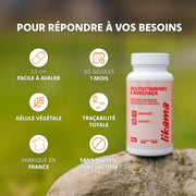 Multivitamines et mineraux Likama 60 gélules faciles à avaler avec traçabilité totale sans gluten sans lactose