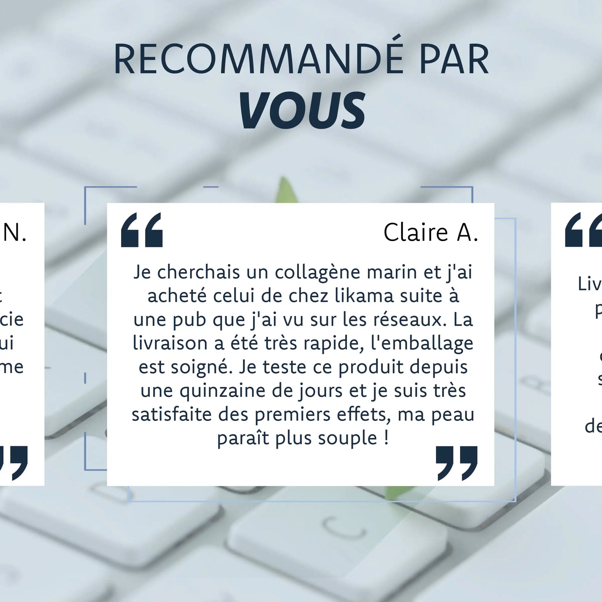 Avis client Claire sur le collagene marin Likama effets visibles sur la peau livraison rapide et emballage soigne