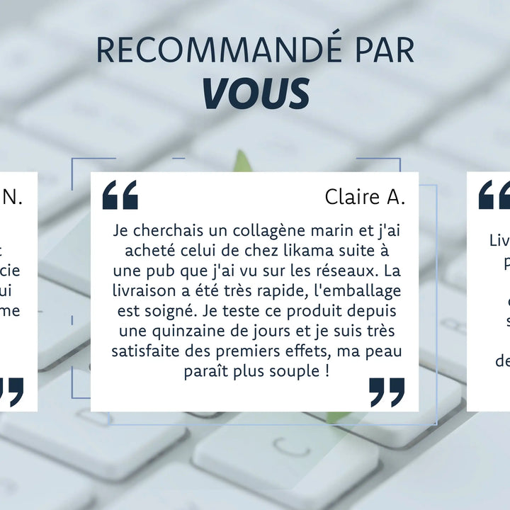 Avis client Claire sur le collagene marin Likama effets visibles sur la peau livraison rapide et emballage soigne