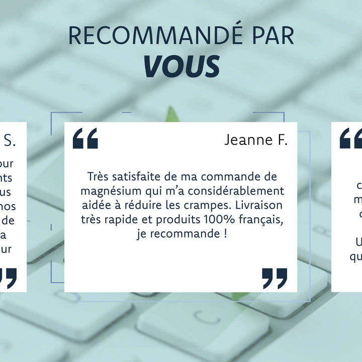 Avis client Jeanne satisfaite du magnesium marin Likama efficace contre les crampes et livraison rapide