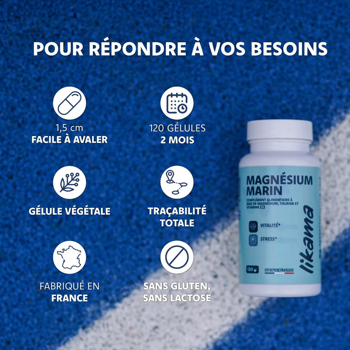 Magnesium marin Likama 120 gelules facile a avaler tracabilite totale sans gluten ni lactose