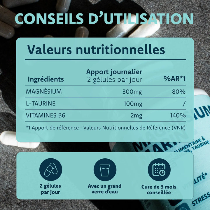 Conseils d utilisation magnesium marin Likama avec taurine et vitamine B6 2 gelules par jour